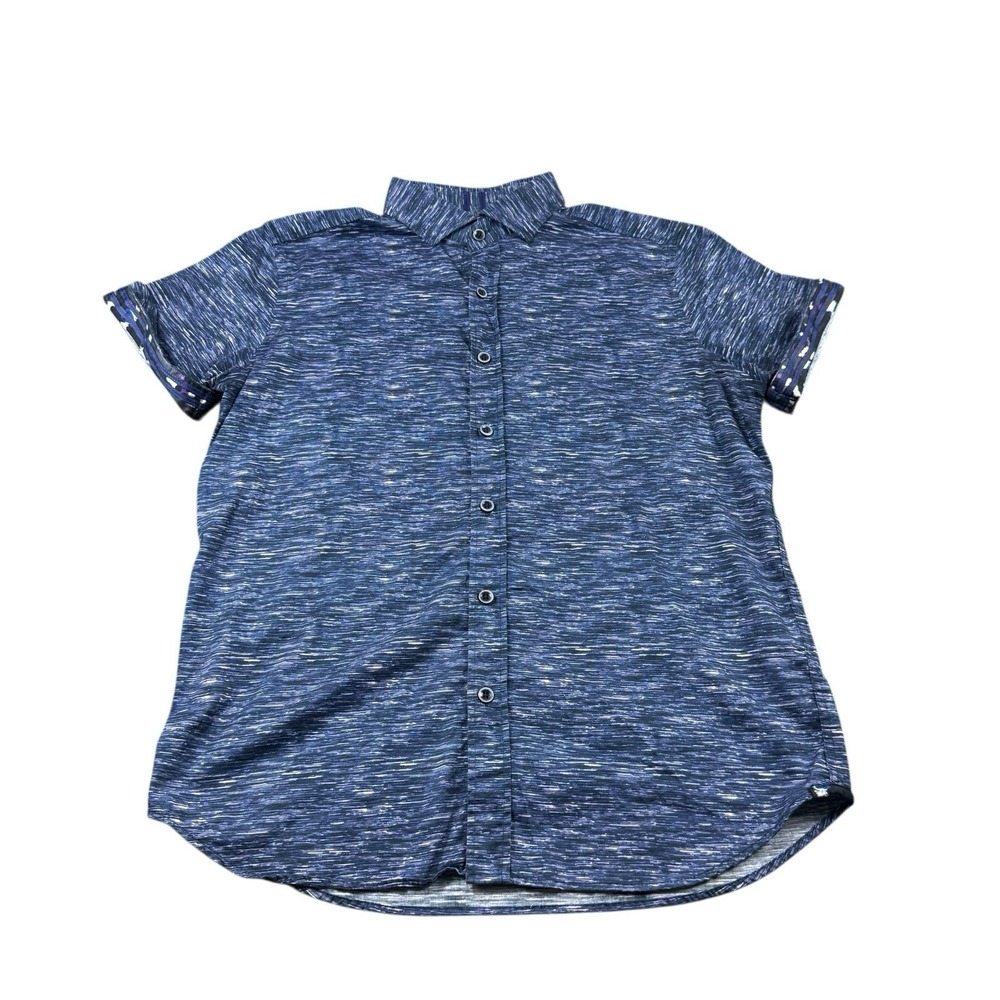Robert Graham Blue White Geometric Short Sleeve Button Front Tailored Shirt L